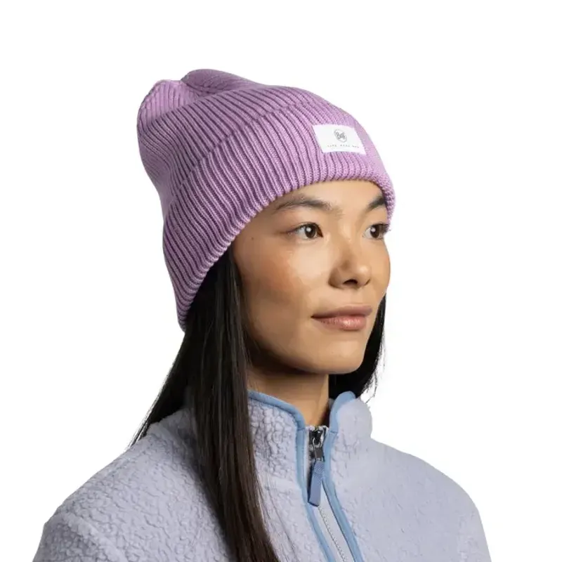 Buff Knitted Beanie in Drisk Orchid-3