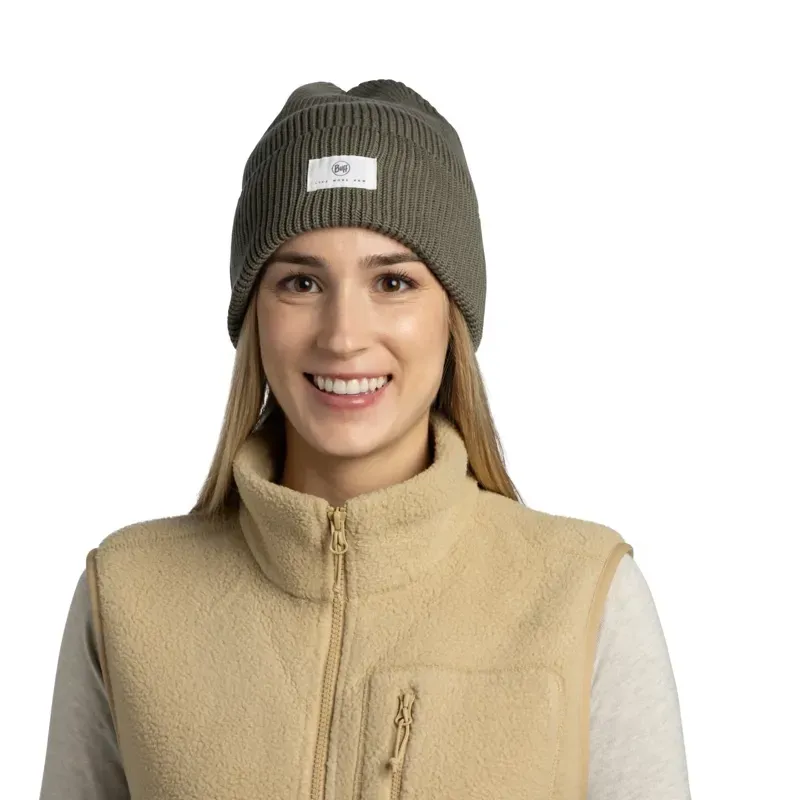 Buff Knitted Beanie in Drisk Beetle Green-2