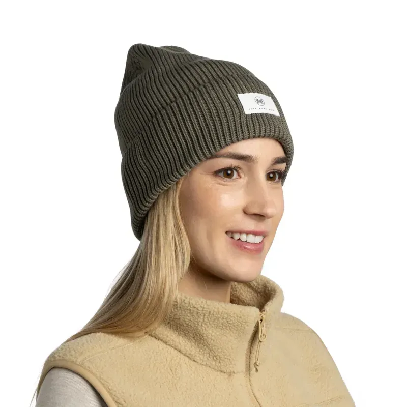 Buff Knitted Beanie in Drisk Beetle Green-3