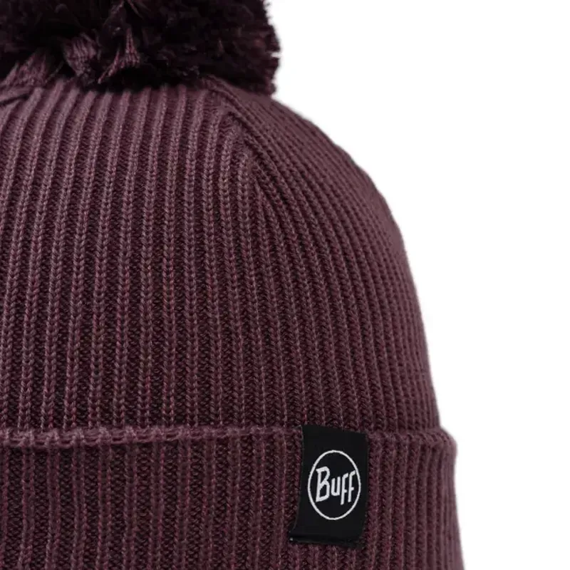 Buff Knitted Beanie in Renvi Burgundy-1