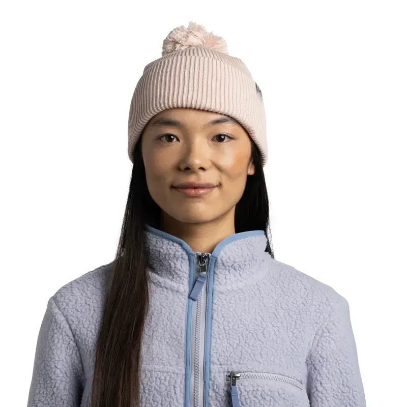 Buff Knitted Beanie in Renvi Peach Beige-2