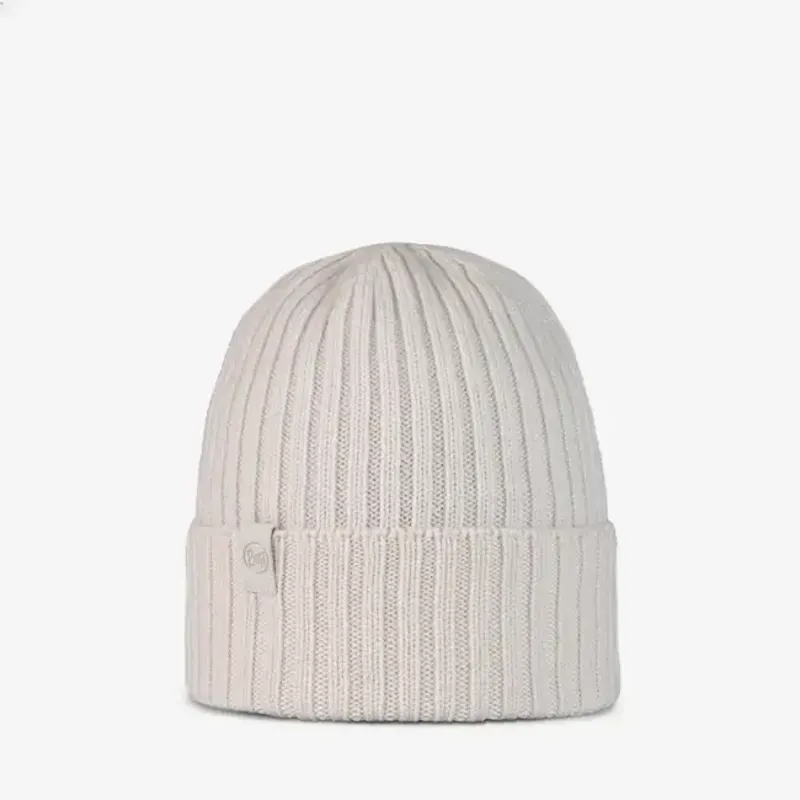Buff Knitted Beanie in Norval Ice White