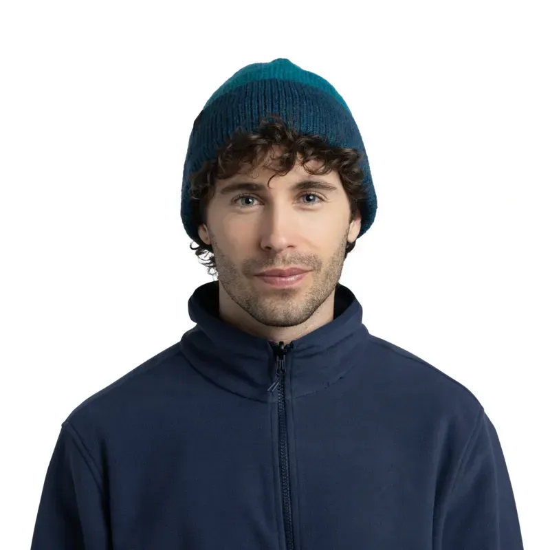 Buff Knitted Beanie in Marin Blue Ink-2