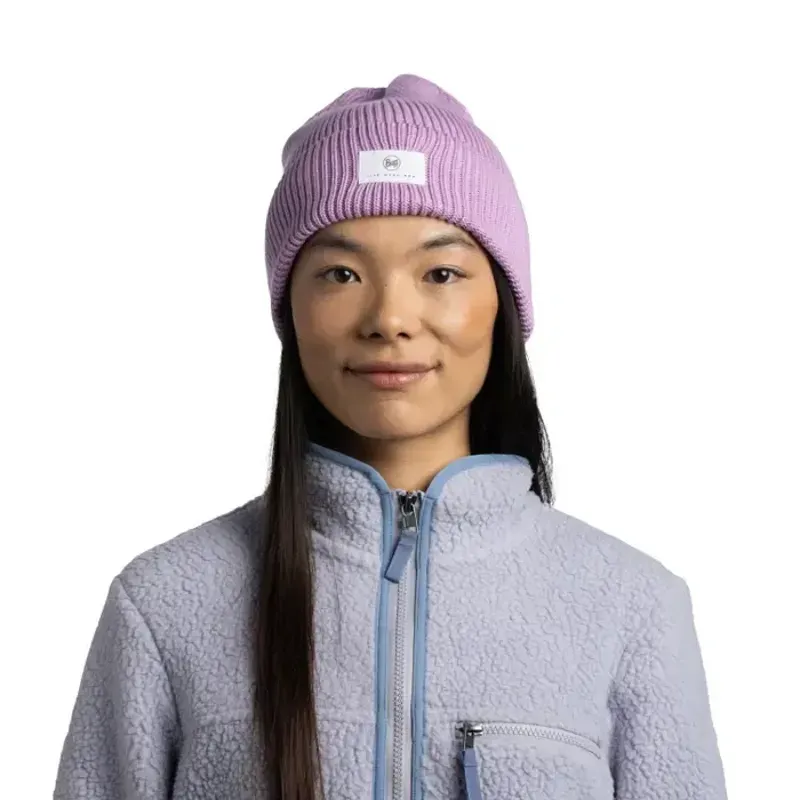 Buff Knitted Beanie in Drisk Orchid-2