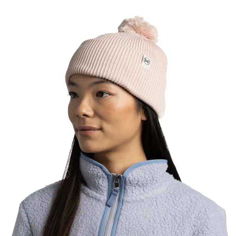 Buff Knitted Beanie in Renvi Peach Beige-3