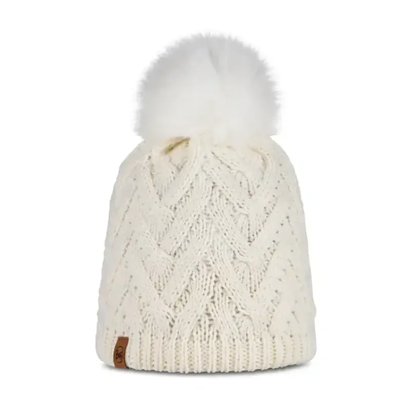 Buff Knitted and Polar Beanie in Caryn White