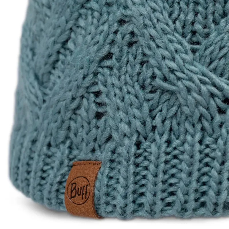 Buff Knitted And Fleece Band Beanie in Caryn Blue Grass-1