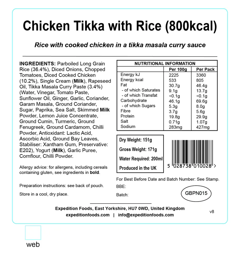 Expedition Foods Chicken Tikka with Rice 800kcal pouch-1