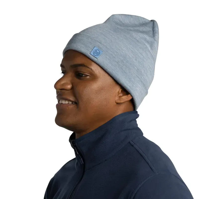 Buff Merino Heavyweight Beanie in Solid Light Blue-3