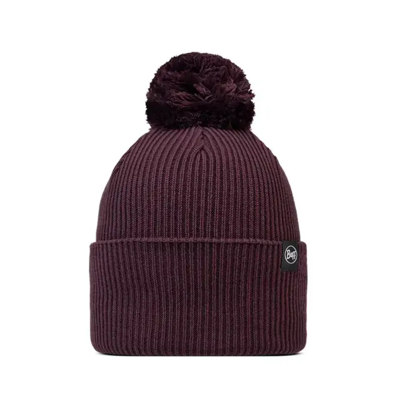 Buff Knitted Beanie in Renvi Burgundy