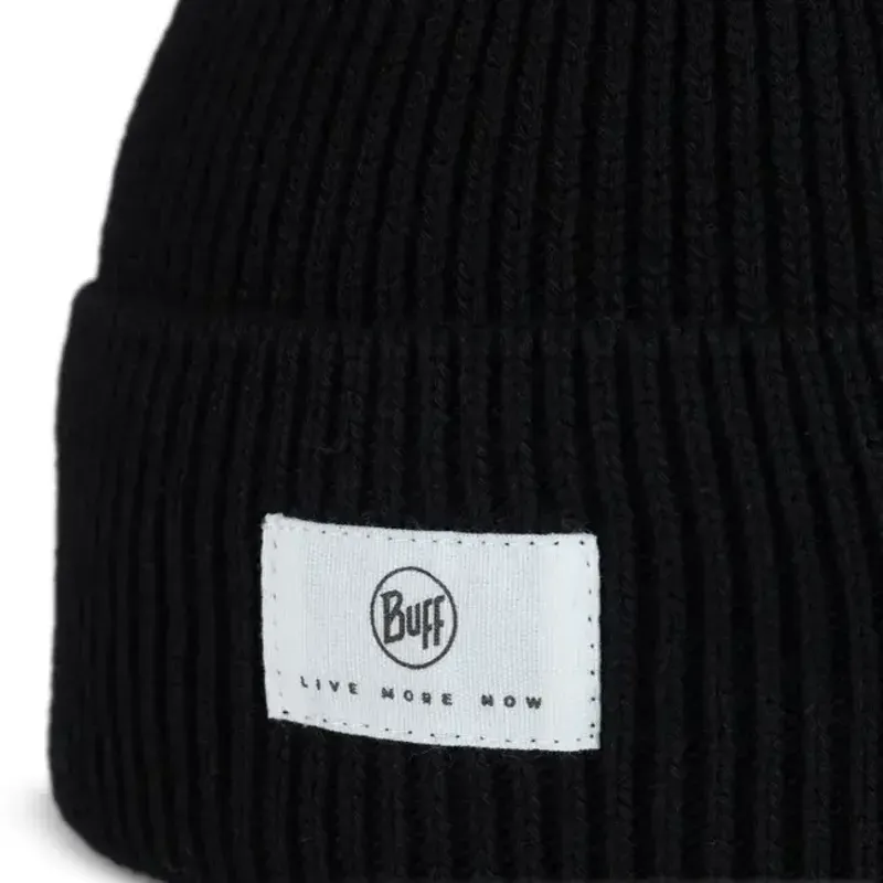 Buff Knitted Beanie in Drisk Black-1