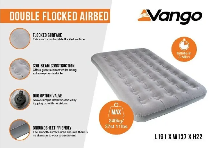 Vango Double Flocked Airbed Double in Dk Grey-1